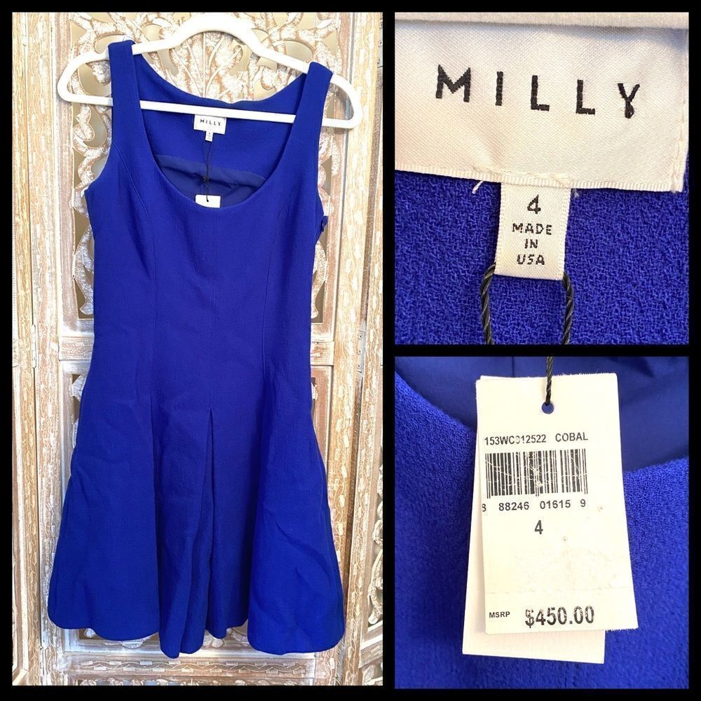 NWT Colbalt Blue Milly wool dress size 4 made in the USA